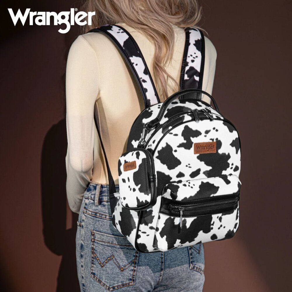 Wrangler Cow Print Backpack With Coin Pouch - Black NWT
